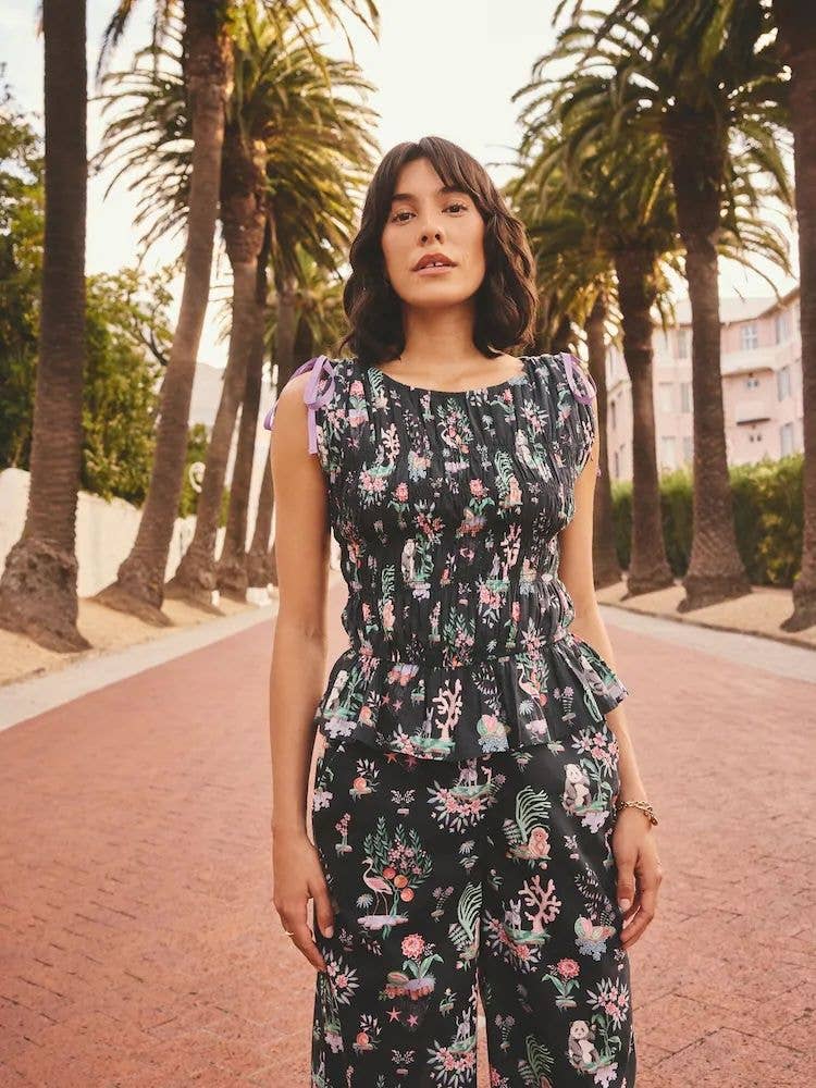 Cath Kidston Black Cotton Island Printed Peplum Top