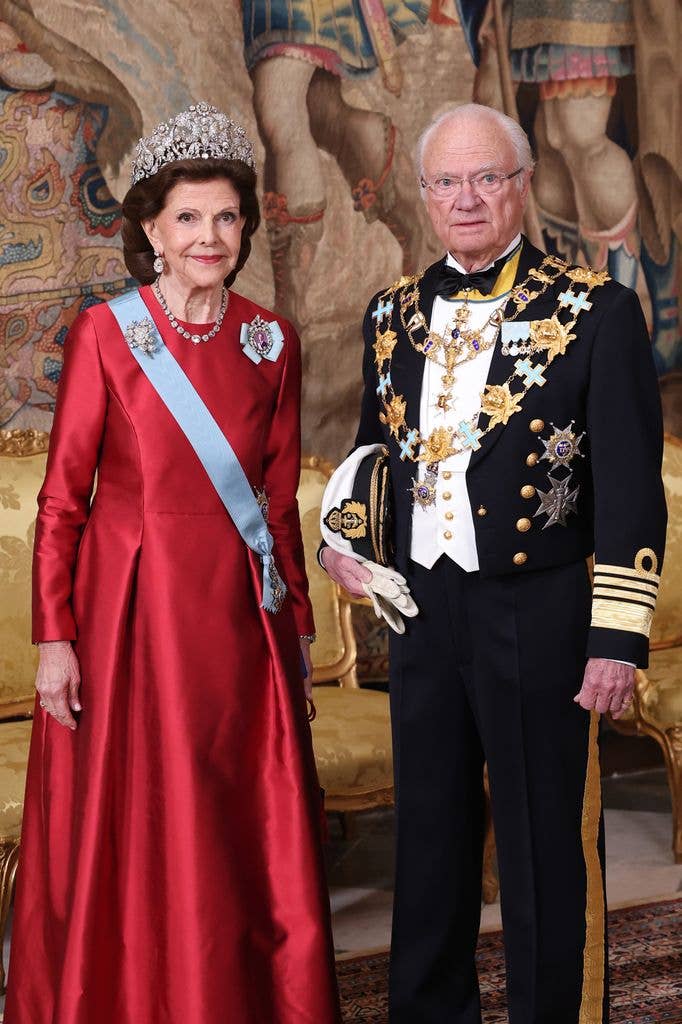 Queen Silvia of Sweden and King Carl XVI Gustaf of Sweden attend the gala dinner during the 80th Birthday celebrations