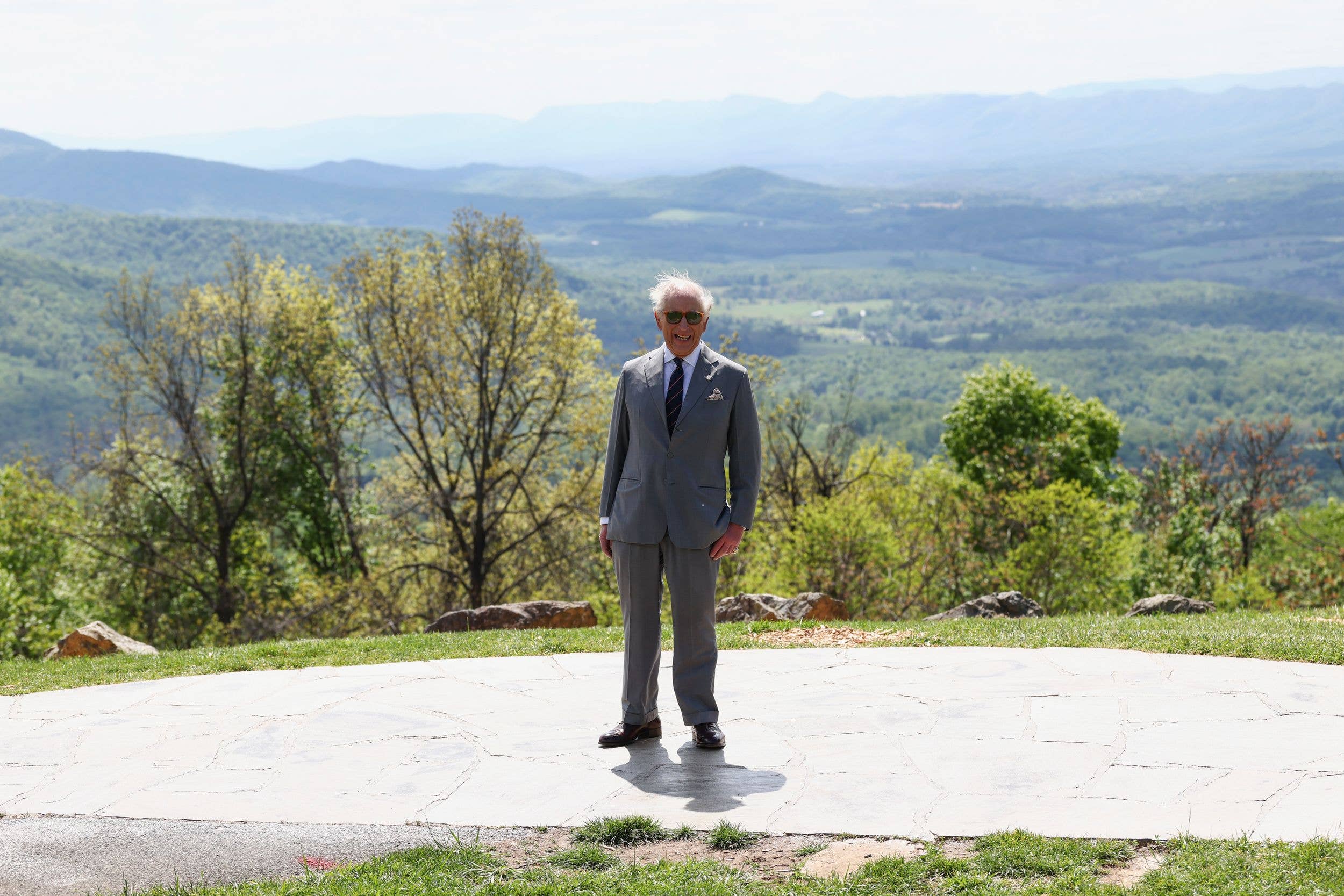 FRONT ROYAL, VIRGINIA - APRIL 30: Britain's King Charles III visits Shenandoah National Park on the final day of a state visit on April 30, 2026 in Front Royal, Virginia. King Charles III and Queen Camilla visited the nation's capital, New York City, and Virginia during the trip arranged to celebrate the United States of America's 250th anniversary of its independence. (Photo by Kevin Lamarque-Pool/Getty Images)